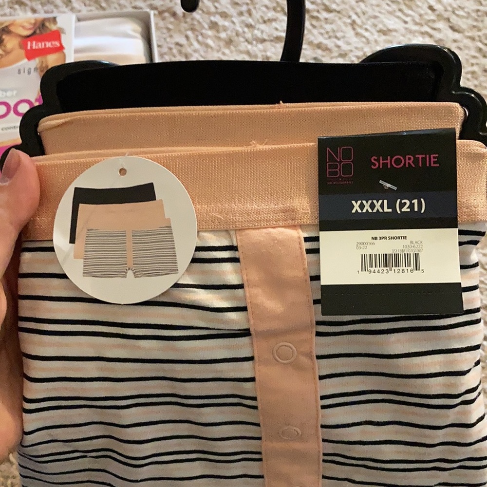 2 New shortie panties smooth Hanes underwear size 3XL peach & striped (no black)